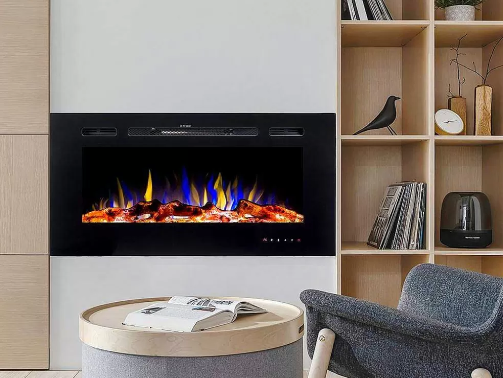 FLAMATECH Lareira Elétrica De Parede De C101,6 X L14 X A54,4 Cm Cor Preto - Calbuco* Lareira Elétrica
