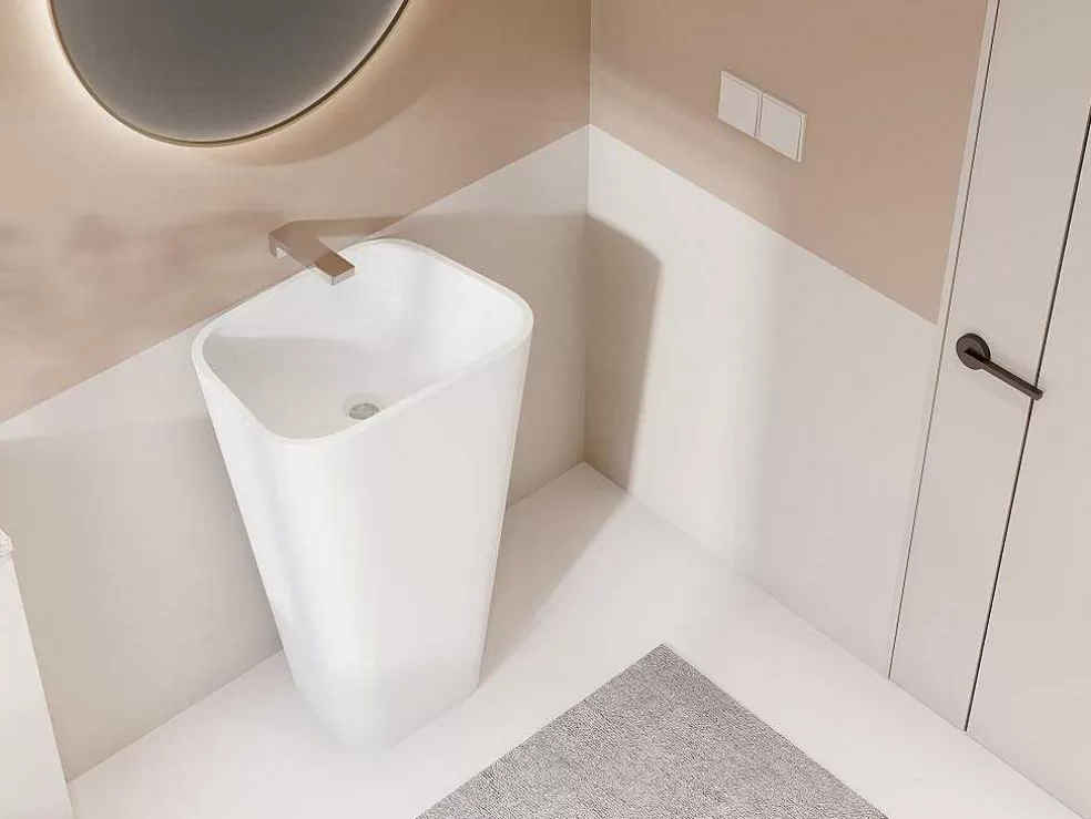 Shower & Design Lavatório Com Pe Retangular Em Solid Surface Cor Branco - Tilicho* Promoções Casa De Banho & Bem-Estar