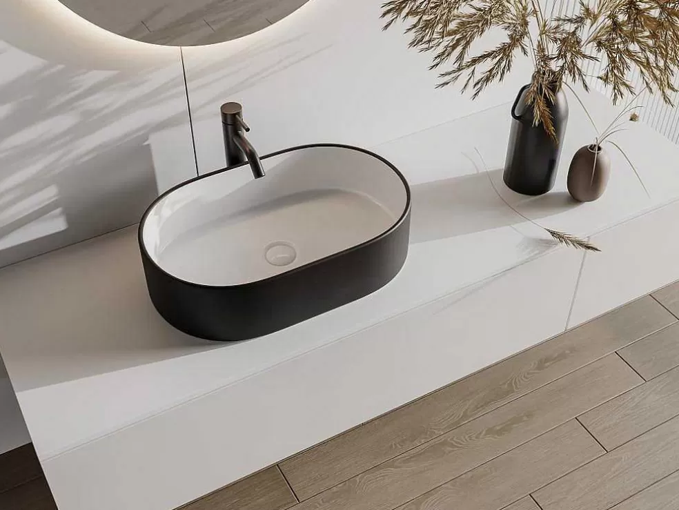 Shower & Design Lavatório De Casa De Banho Iwa - Bicolor Preto E Interior Branco* Lavatório