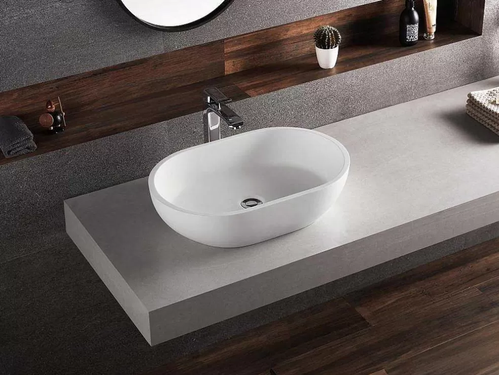 Shower & Design Lavatório De Casa De Banho Oval Em Solid Surface Cor Branco De 58 Cm - Sengli* Lavatório