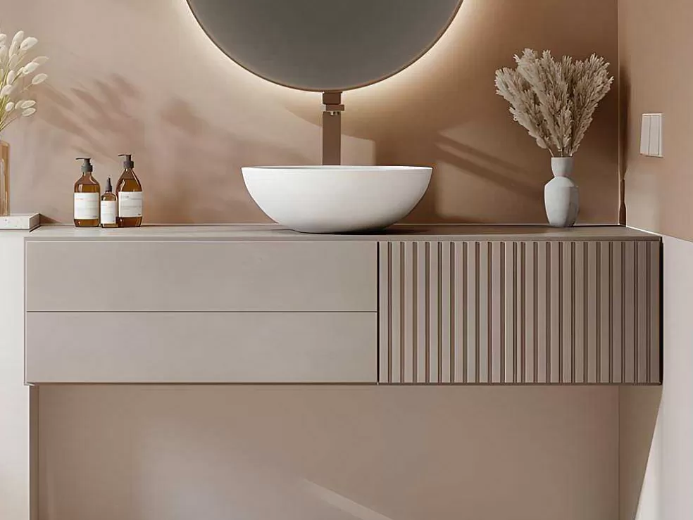 Shower & Design Lavatório De Casa De Banho Redondo Em Solid Surface De 40 Cm Cor Branco - Imja* Lavatório