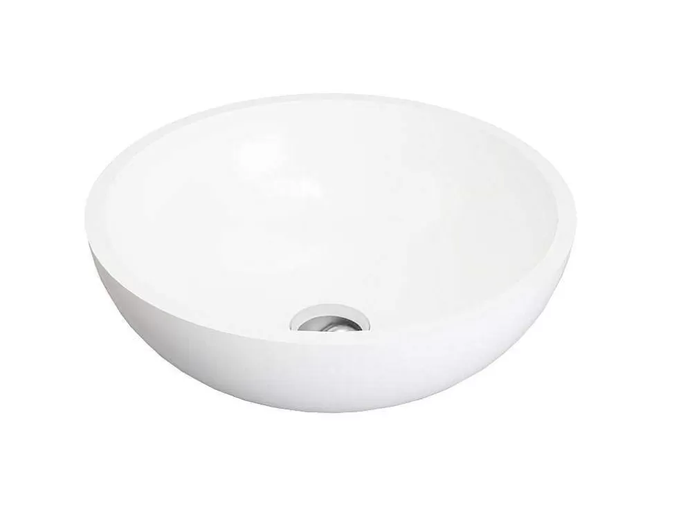 Shower & Design Lavatório De Casa De Banho Redondo Em Solid Surface De 40 Cm Cor Branco - Imja* Lavatório