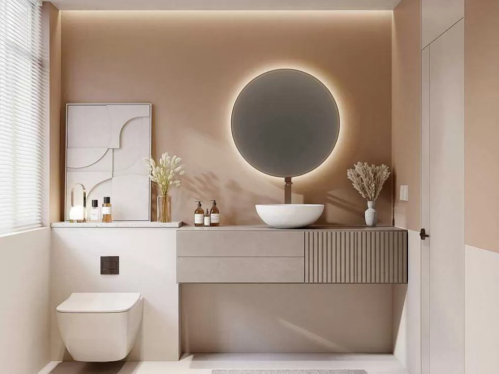 Shower & Design Lavatório De Casa De Banho Redondo Em Solid Surface De 40 Cm Cor Branco - Imja* Lavatório
