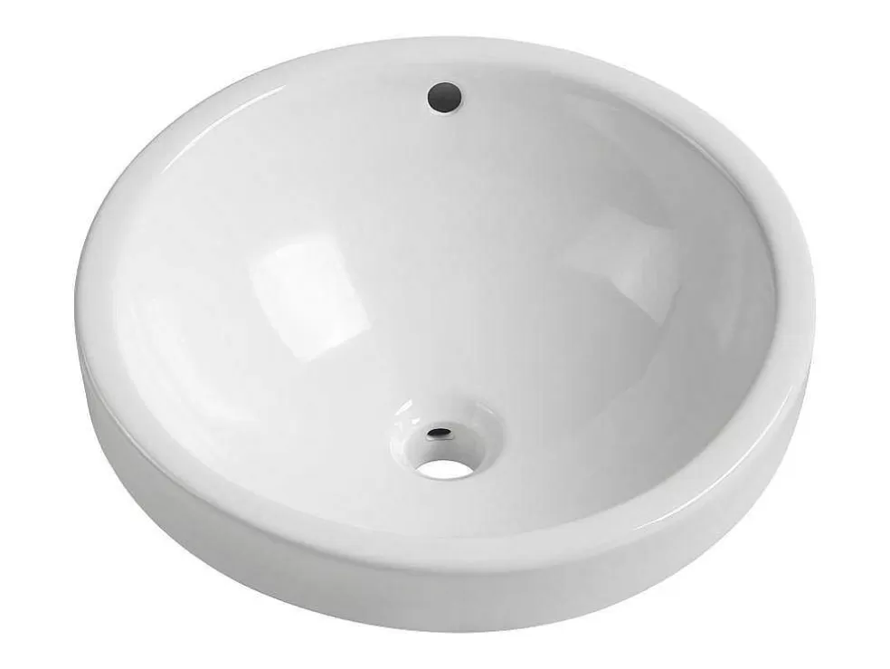 Shower & Design Lavatório De Casa De Banho Semi-Encastrado Redondo Em Ceramica Cor Branco - Catonac* Lavatório