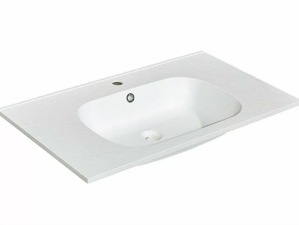 Shower & Design Lavatório De Encastrar Em Resina Efeito Pedra Branca C80 X L46 Cm - Okiwa* Lavatório