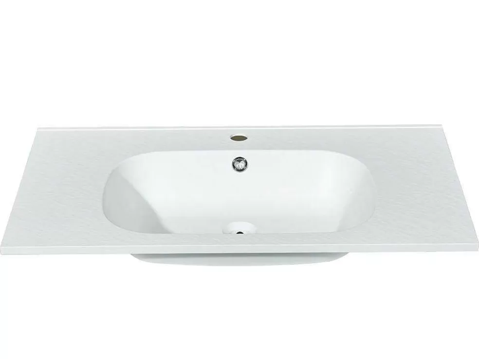 Shower & Design Lavatório De Encastrar Em Resina Efeito Pedra Branca C80 X L46 Cm - Okiwa* Lavatório