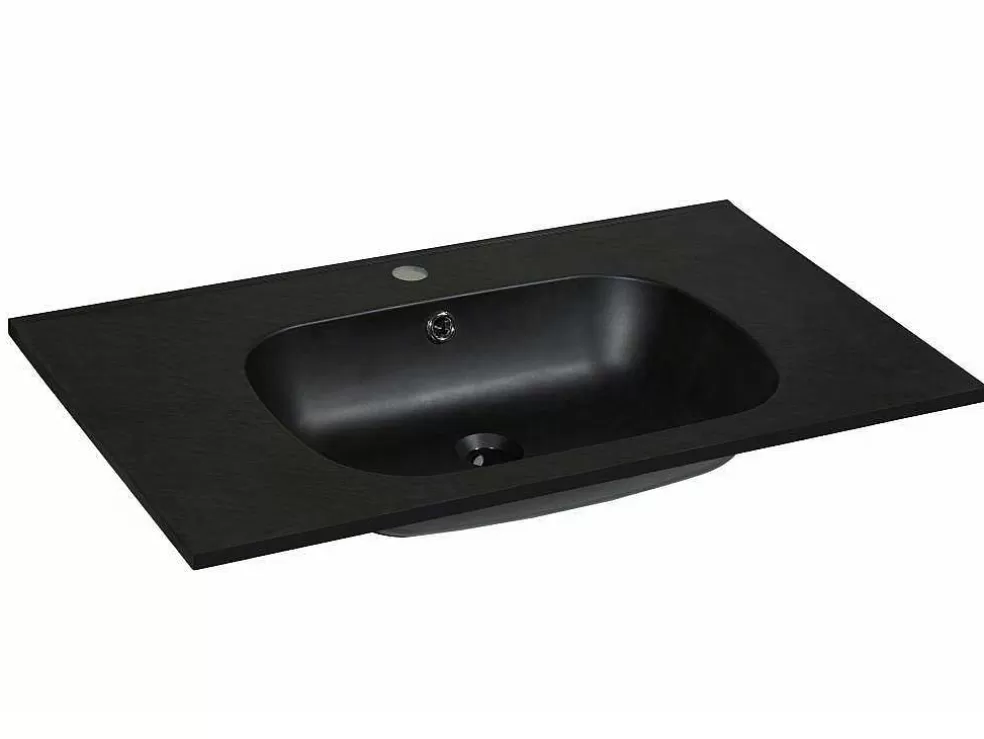Shower & Design Lavatório De Encastrar Em Resina Efeito Pedra Preta C80 X L46 Cm - Okiwa* Lavatório