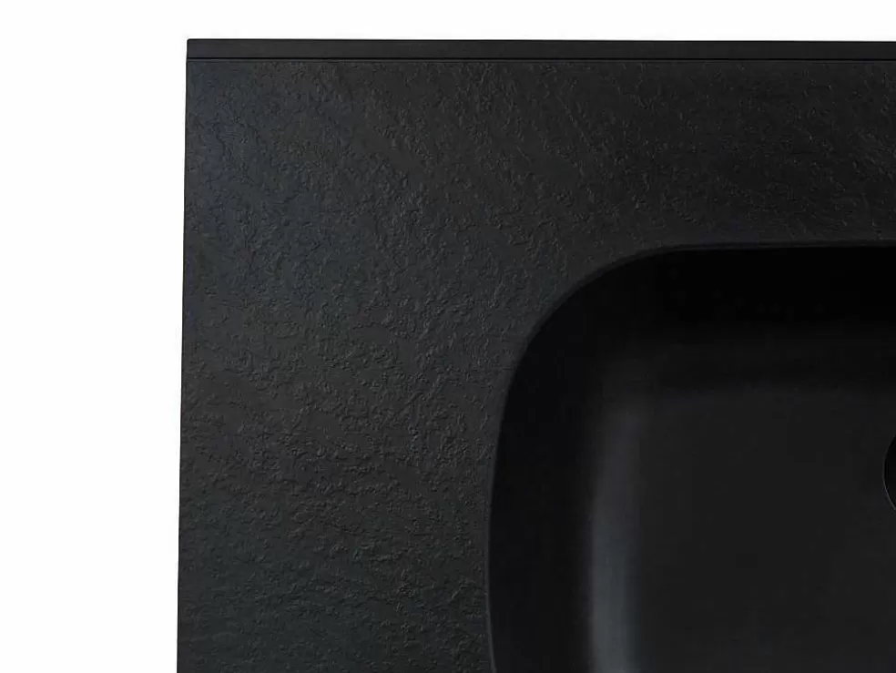 Shower & Design Lavatório De Encastrar Em Resina Efeito Pedra Preta C80 X L46 Cm - Okiwa* Lavatório