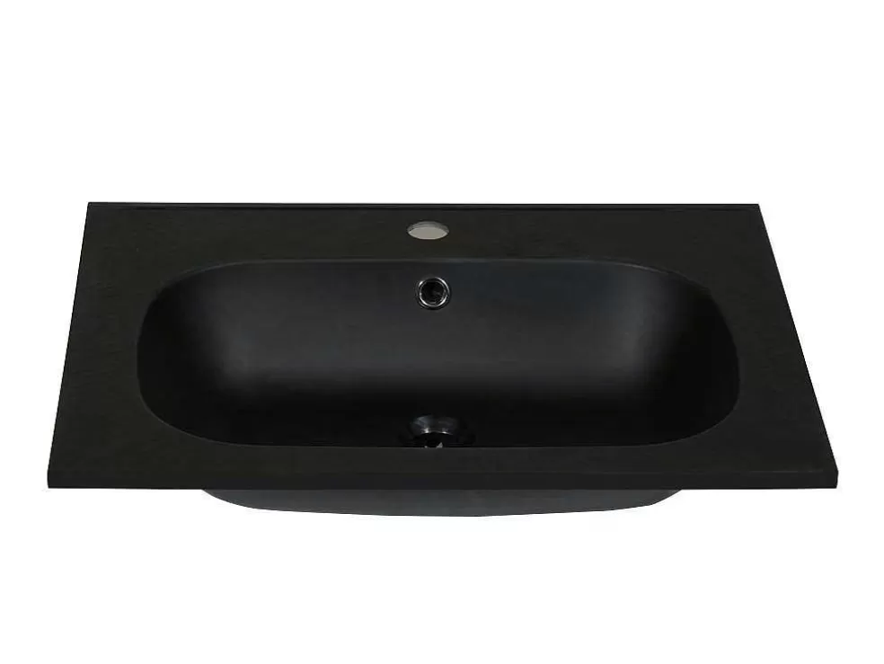 Shower & Design Lavatório De Encastrar Em Resina Efeito Pedra Preto C60 X L46 Cm - Okiwa* Lavatório