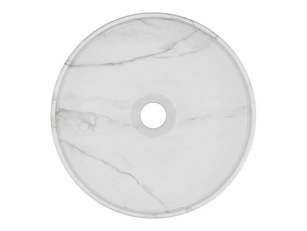 Shower & Design Lavatório De Pousar Redondo Branco Efeito Marmore Ceramica 36 Cm - Viamarba* Lavatório