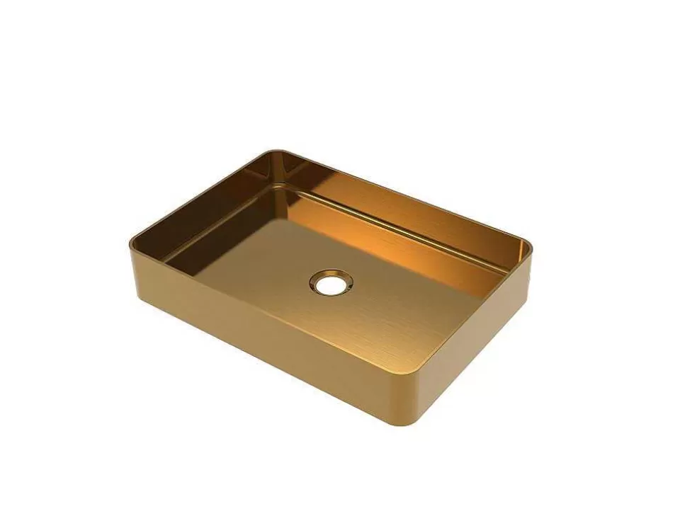 Shower & Design Lavatório De Pousar Retangular, Dourado Escovado, C50 X L35,2 Cm - Demarquy* Lavatório