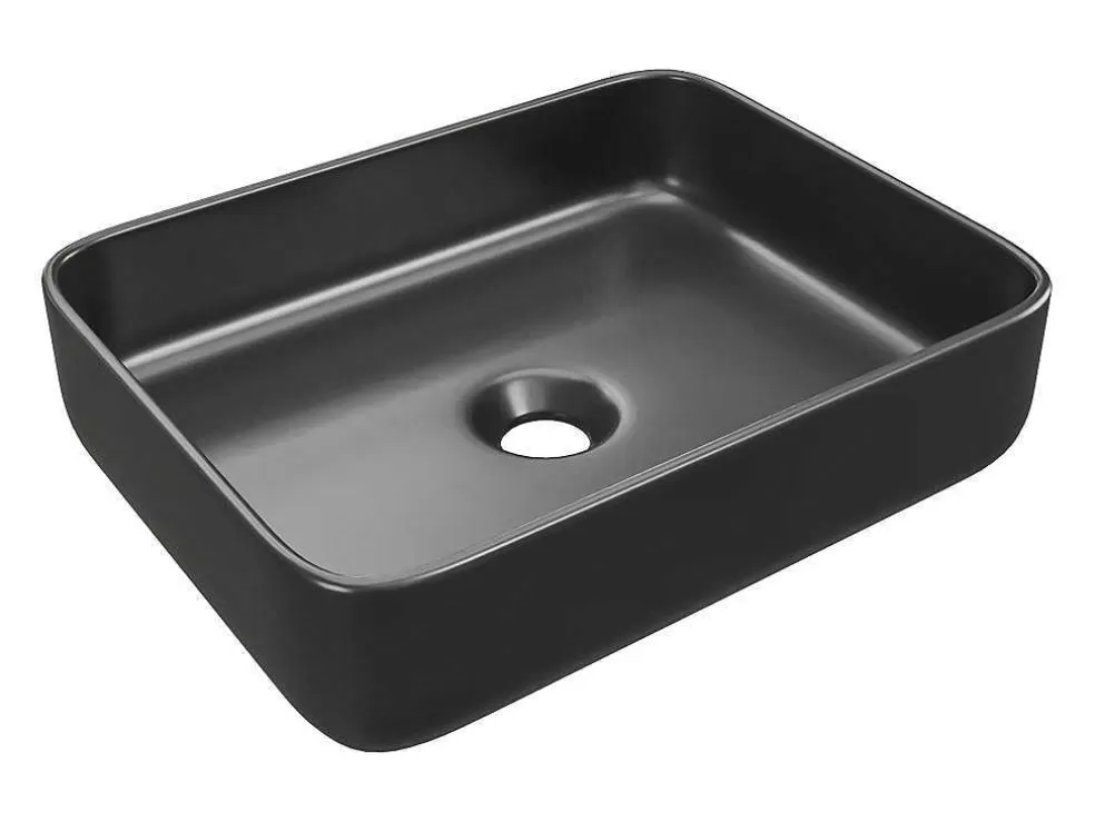 Shower & Design Lavatório De Pousar Retangular Em Ceramica Preto Fosco 50X30 Cm - Juniko Ii* Lavatório