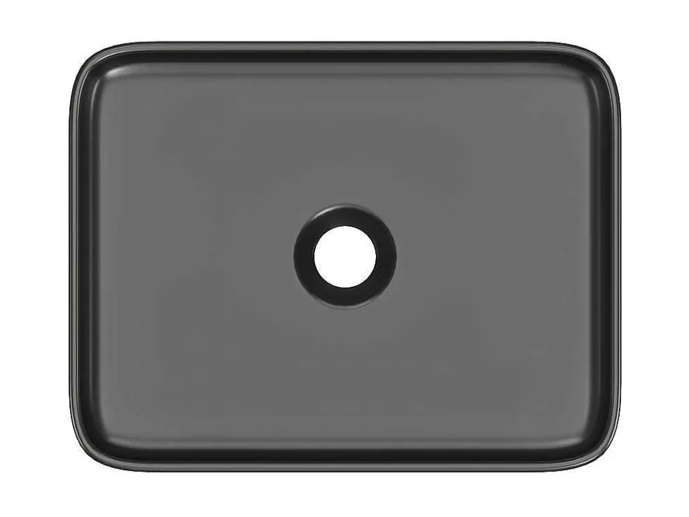 Shower & Design Lavatório De Pousar Retangular Em Ceramica Preto Fosco 50X30 Cm - Juniko Ii* Lavatório