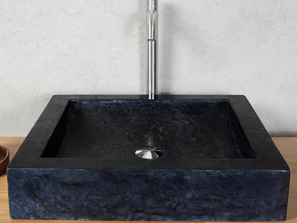 Shower & Design Lavatório De Pousar Retangular Em Marmore Preto 50 Cm - Sourgout* Lavatório