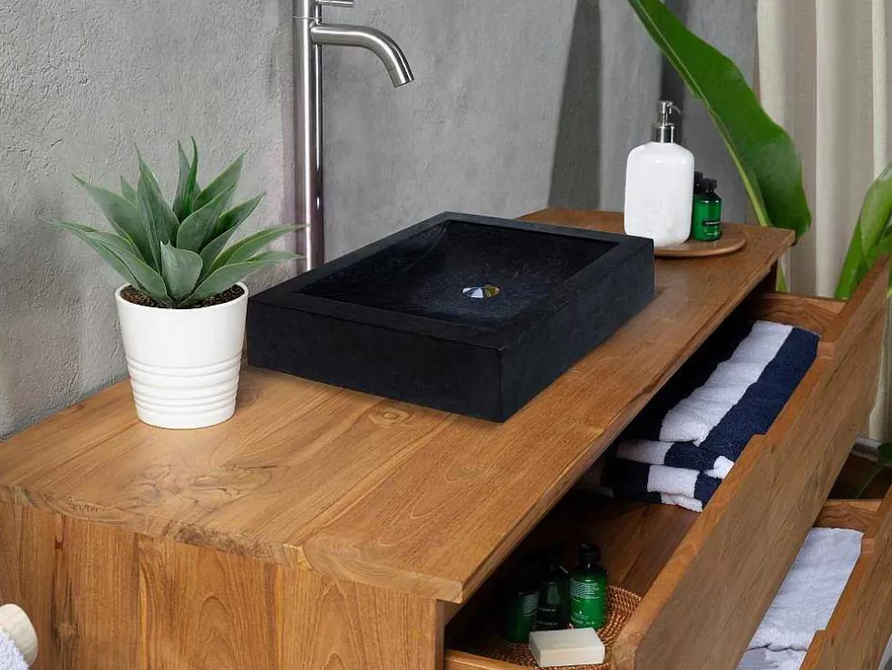 Shower & Design Lavatório De Pousar Retangular Em Marmore Preto 50 Cm - Sourgout* Lavatório