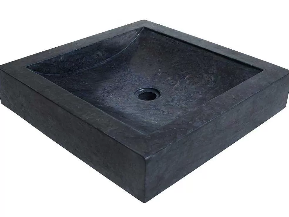 Shower & Design Lavatório De Pousar Retangular Em Marmore Preto 50 Cm - Sourgout* Lavatório