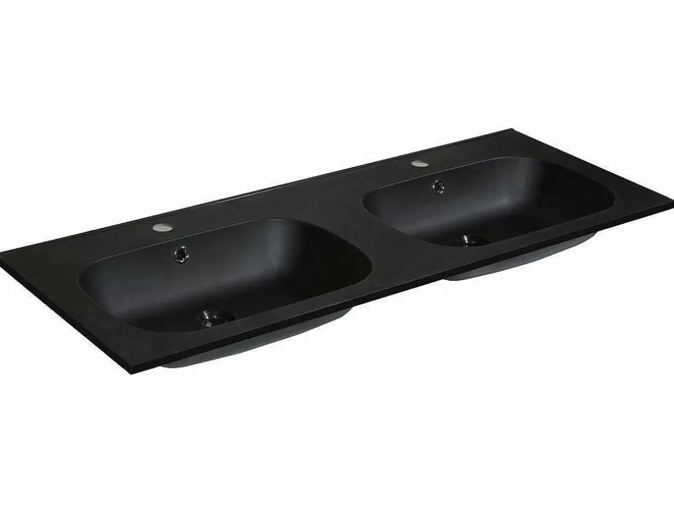 Shower & Design Lavatório Duplo De Encastrar Em Resina Efeito Pedra Preto C120 X L46 Cm - Atiwa* Lavatório