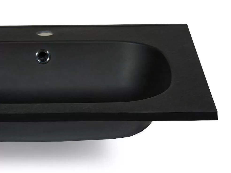 Shower & Design Lavatório Duplo De Encastrar Em Resina Efeito Pedra Preto C120 X L46 Cm - Atiwa* Lavatório