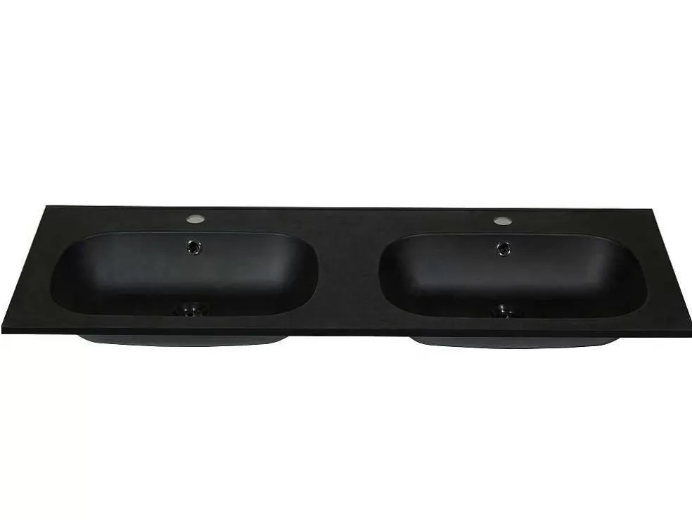 Shower & Design Lavatório Duplo De Encastrar Em Resina Efeito Pedra Preto C120 X L46 Cm - Atiwa* Lavatório