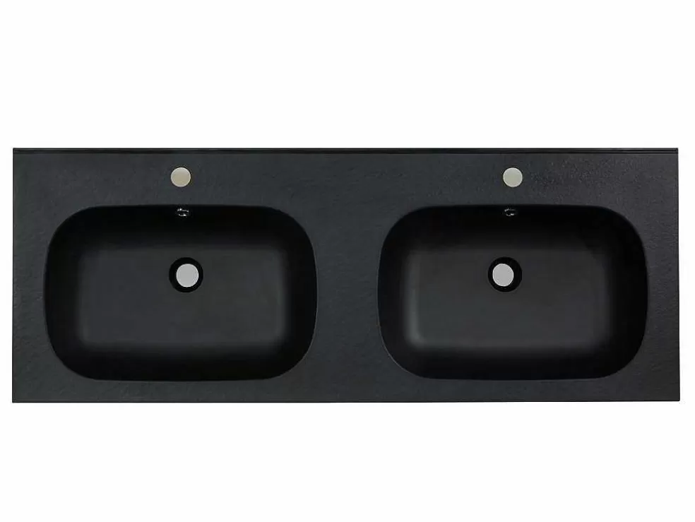 Shower & Design Lavatório Duplo De Encastrar Em Resina Efeito Pedra Preto C120 X L46 Cm - Atiwa* Lavatório