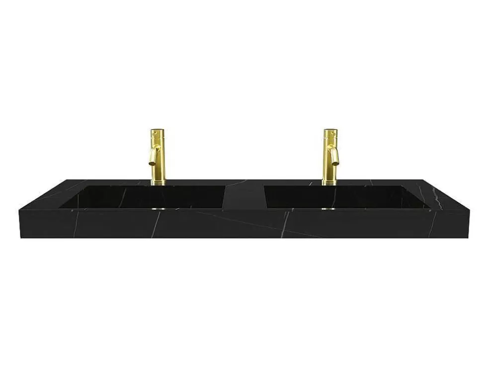 Shower & Design Lavatório Duplo Suspenso Em Solid Surface Efeito Marmore Preto C120,2Xl45,2Xa8 Cm - Takotna* Lavatório