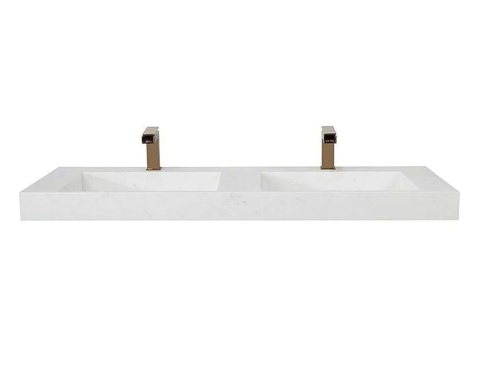 Shower & Design Lavatório Duplo Suspenso Em Superficie Solida Efeito Marmore Branco De C120,2 X L45,2 X A8 Cm - Kodiak* Lavatório