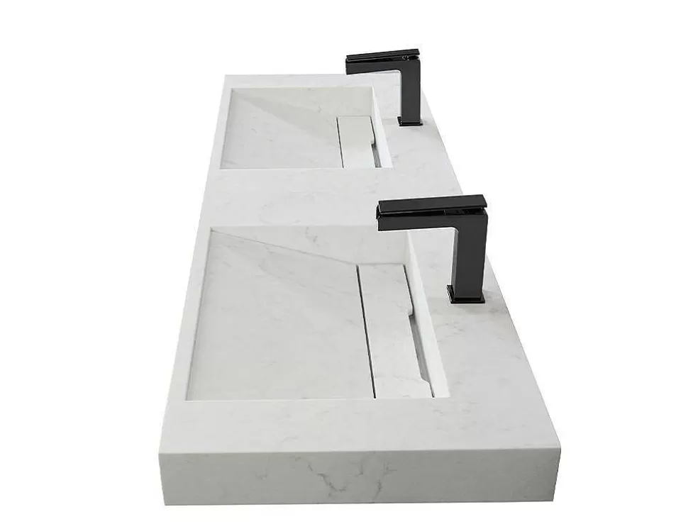 Shower & Design Lavatório Duplo Suspenso Em Superficie Solida Efeito Marmore Branco De C140,2 X L45,2 X A8 Cm - Kodiak* Lavatório