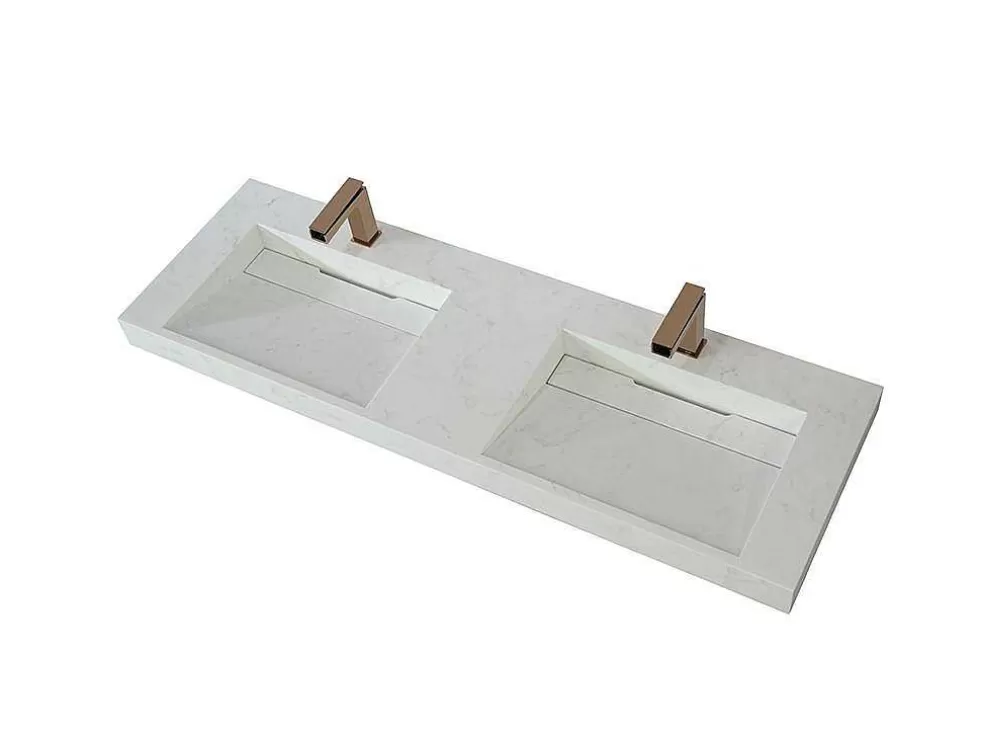 Shower & Design Lavatório Duplo Suspenso Em Superficie Solida Efeito Marmore Branco De C140,2 X L45,2 X A8 Cm - Kodiak* Lavatório