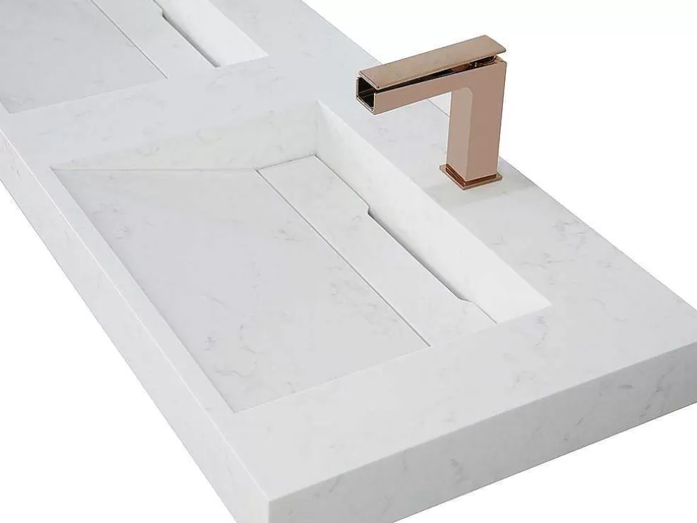 Shower & Design Lavatório Duplo Suspenso Em Superficie Solida Efeito Marmore Branco De C120,2 X L45,2 X A8 Cm - Kodiak* Lavatório