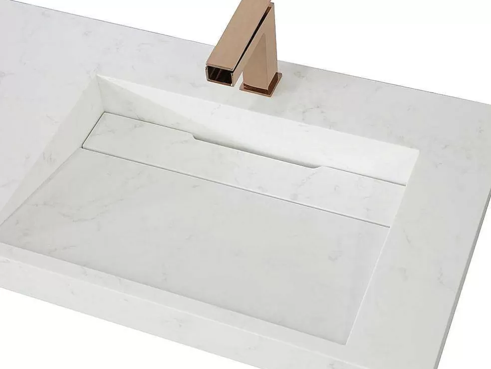 Shower & Design Lavatório Duplo Suspenso Em Superficie Solida Efeito Marmore Branco De C140,2 X L45,2 X A8 Cm - Kodiak* Lavatório