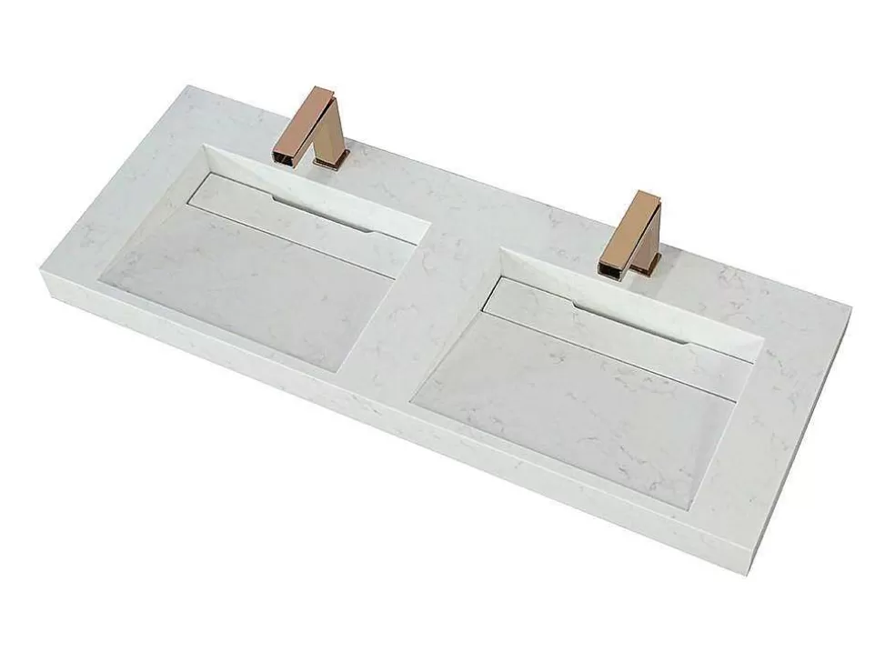 Shower & Design Lavatório Duplo Suspenso Em Superficie Solida Efeito Marmore Branco De C120,2 X L45,2 X A8 Cm - Kodiak* Lavatório