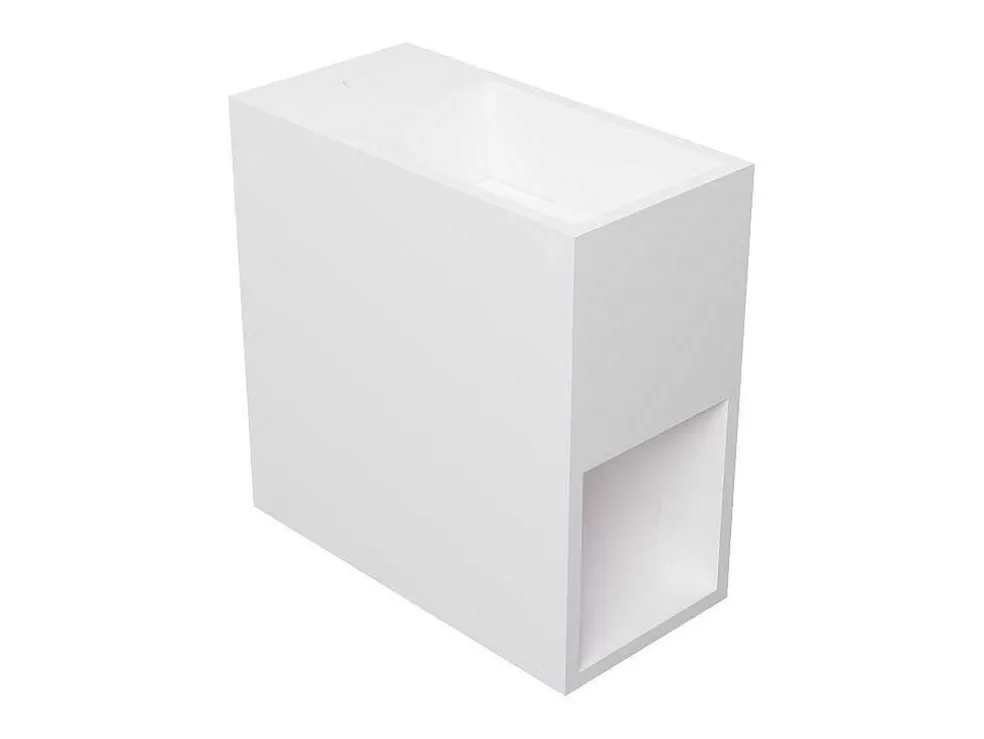 Shower & Design Lavatório Suspenso Branco Solid Surface Com Nicho, Torneira A Esquerda 40 Cm - Pumori* Móvel De Parede Para Casa De Banho