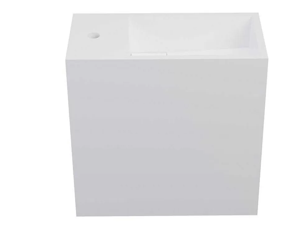 Shower & Design Lavatório Suspenso Branco Solid Surface Com Nicho, Torneira A Esquerda 40 Cm - Pumori* Móvel De Parede Para Casa De Banho