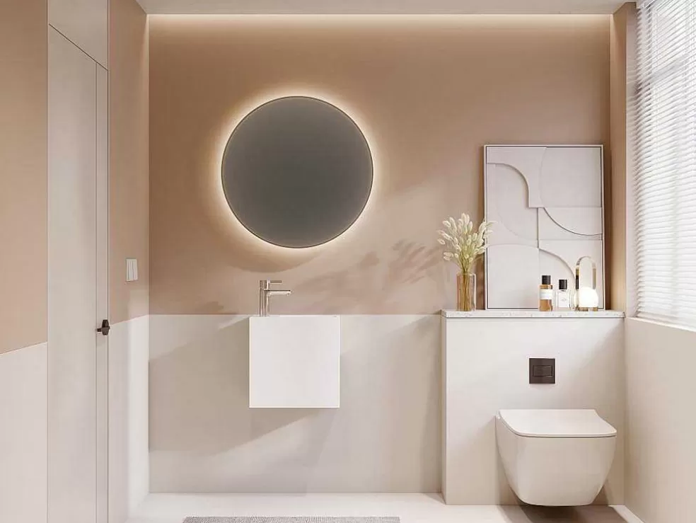 Shower & Design Lavatório Suspenso Branco Solid Surface Com Nicho, Torneira A Esquerda 40 Cm - Pumori* Móvel De Parede Para Casa De Banho