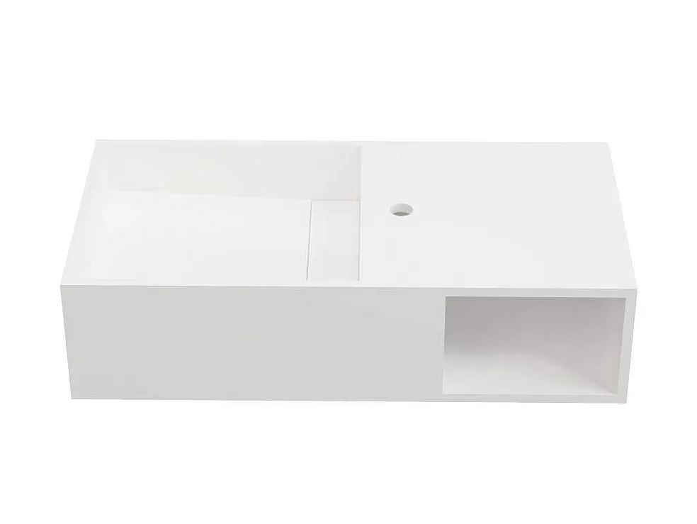 Shower & Design Lavatório Suspenso Em Solid Surface Com Nicho Cor Branco De C80 X L40 X A20 Cm - Goyoko* Móvel De Parede Para Casa De Banho