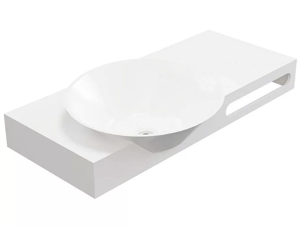 Shower & Design Lavatório Suspenso Em Solid Surface Com Toalheiro Cor Branco De C100 X L54 X A20 Cm - Yumiko* Móvel De Parede Para Casa De Banho