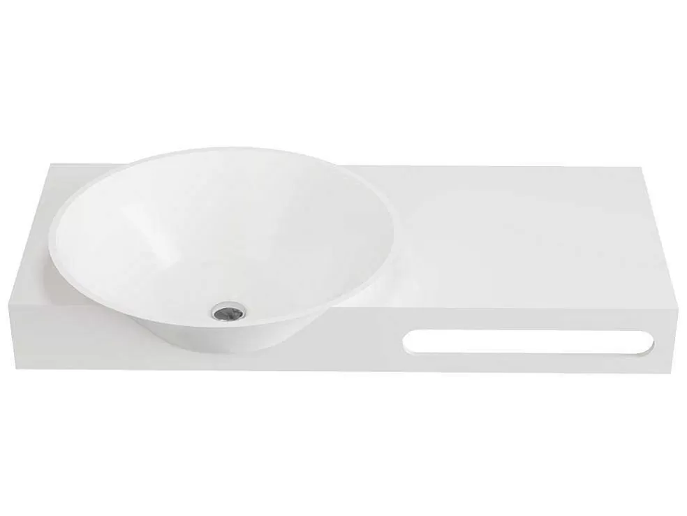 Shower & Design Lavatório Suspenso Em Solid Surface Com Toalheiro Cor Branco De C100 X L54 X A20 Cm - Yumiko* Móvel De Parede Para Casa De Banho