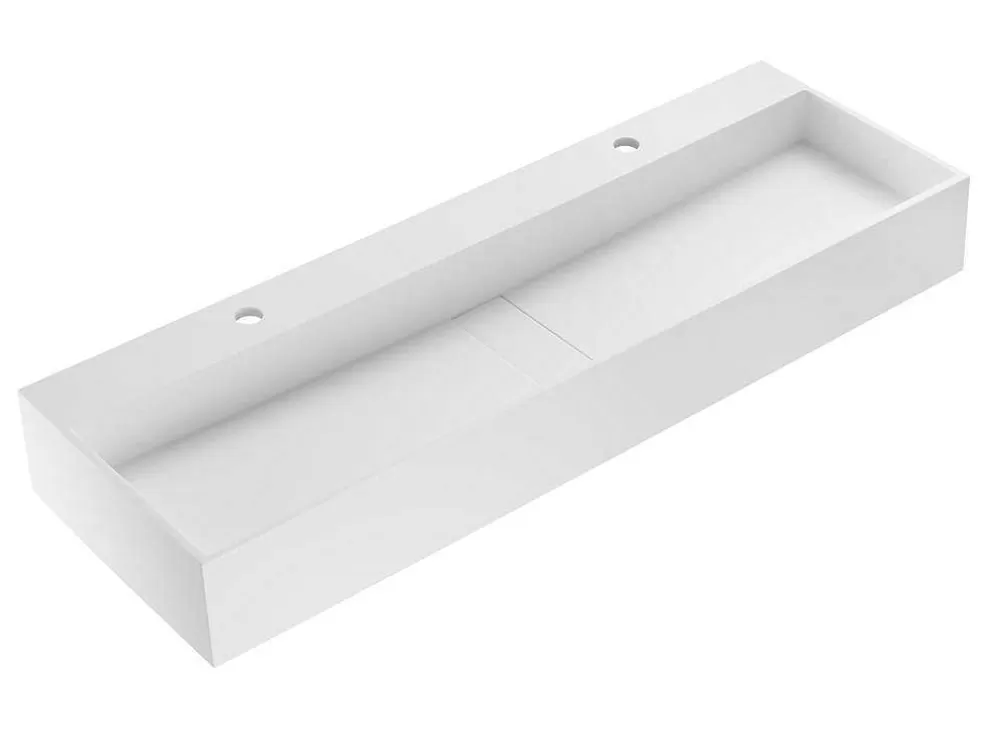 Shower & Design Lavatório Suspenso Em Solid Surface Cor Branco De C120 X L40 X A15 Cm - Yamdrok* Móvel De Parede Para Casa De Banho