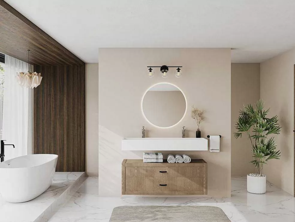 Shower & Design Lavatório Suspenso Em Solid Surface Cor Branco De C120 X L40 X A15 Cm - Yamdrok* Móvel De Parede Para Casa De Banho