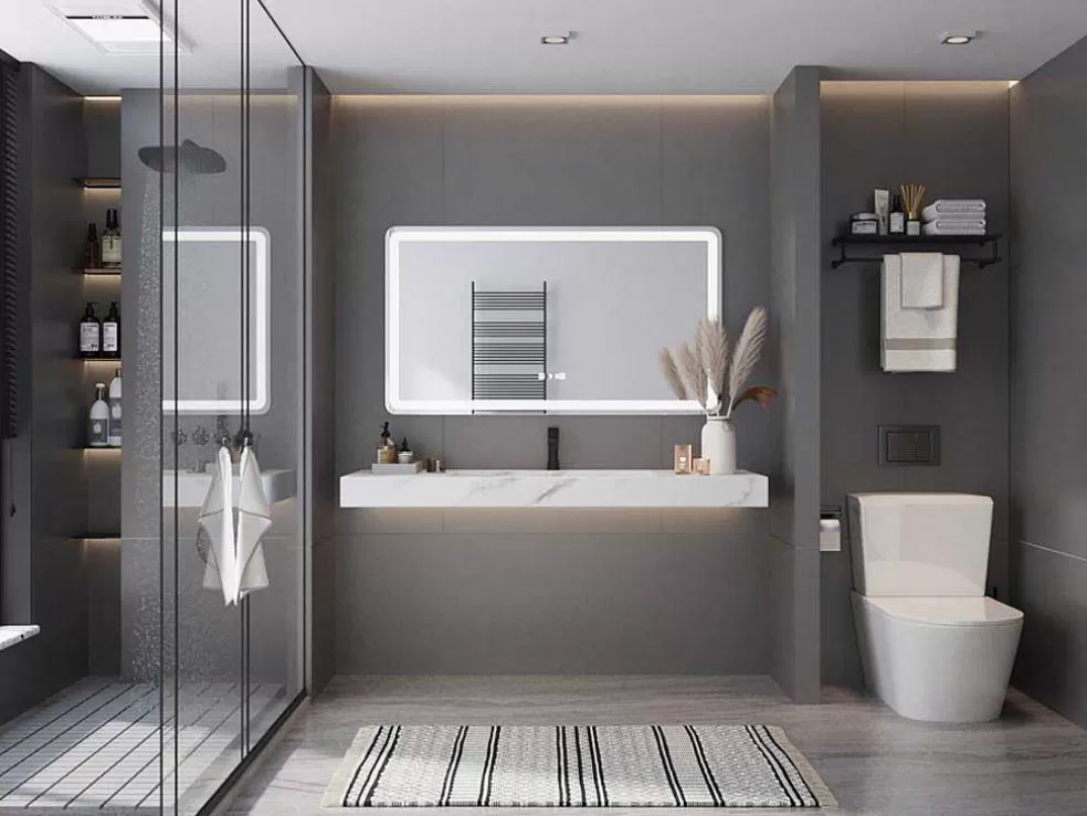 Shower & Design Lavatório Suspenso Em Superficie Solida Efeito Marmore Branco De C120,2 X L45,2 X A8 Cm - Takotna* Lavatório