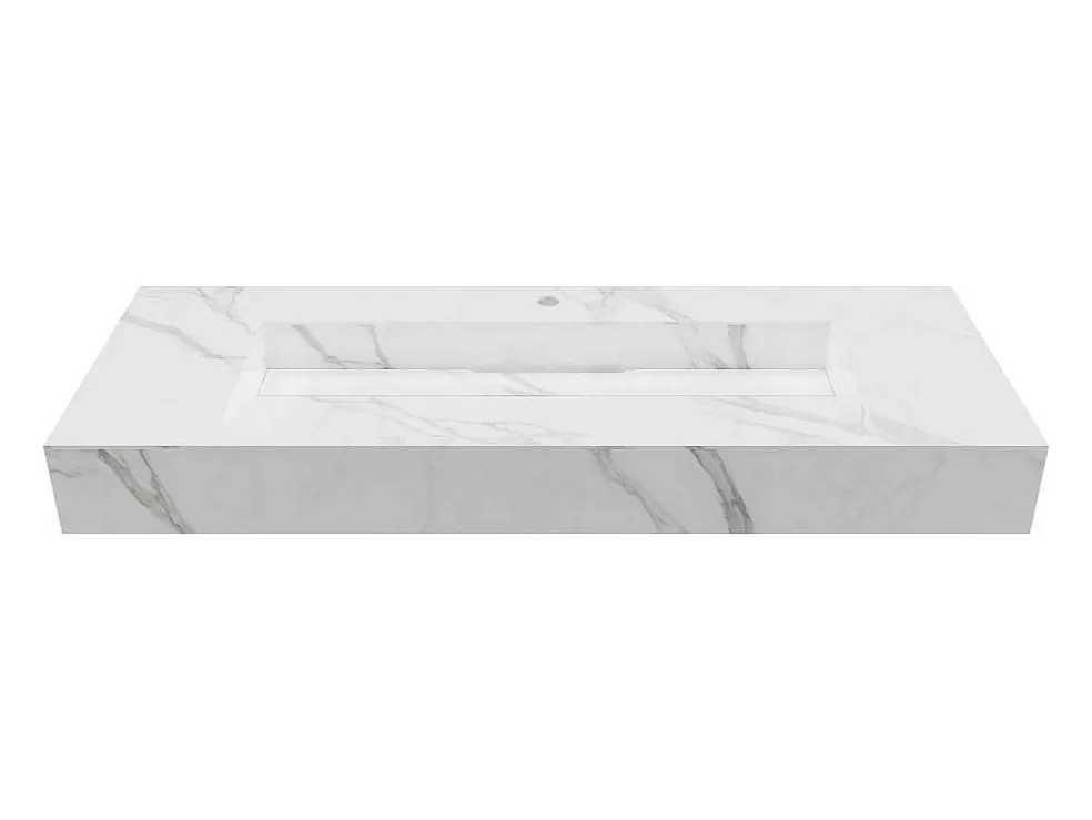 Shower & Design Lavatório Suspenso Em Superficie Solida Efeito Marmore Branco De C120,2 X L45,2 X A8 Cm - Takotna* Lavatório