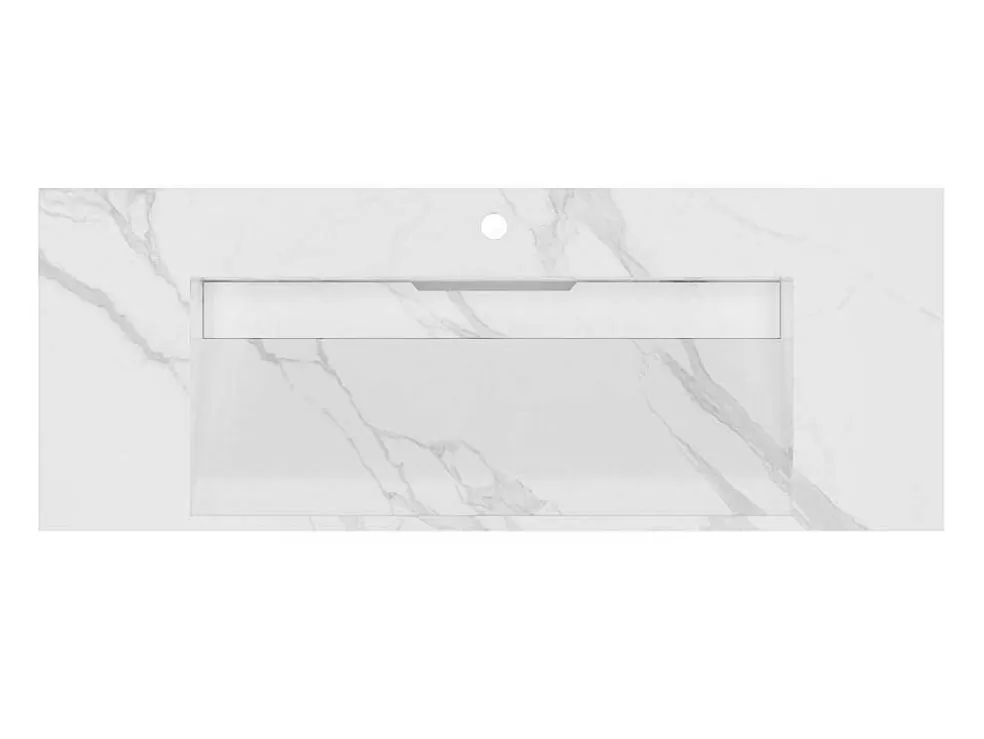 Shower & Design Lavatório Suspenso Em Superficie Solida Efeito Marmore Branco De C120,2 X L45,2 X A8 Cm - Takotna* Lavatório