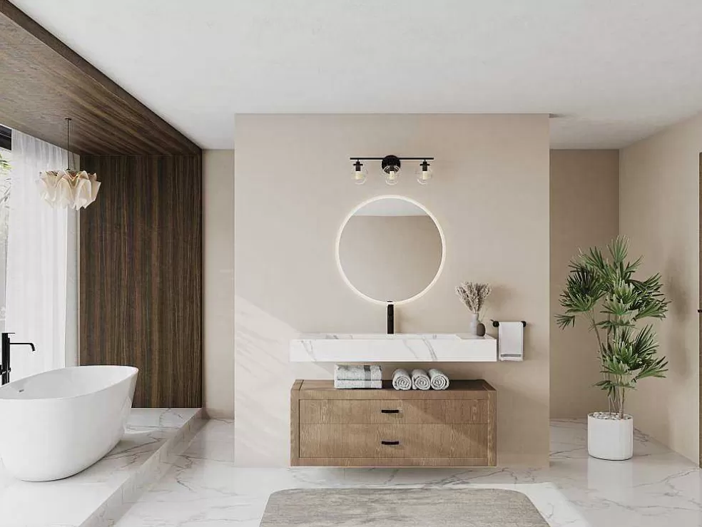 Shower & Design Lavatório Suspenso Em Superficie Solida Efeito Marmore Branco De C120,2 X L45,2 X A8 Cm - Takotna* Lavatório