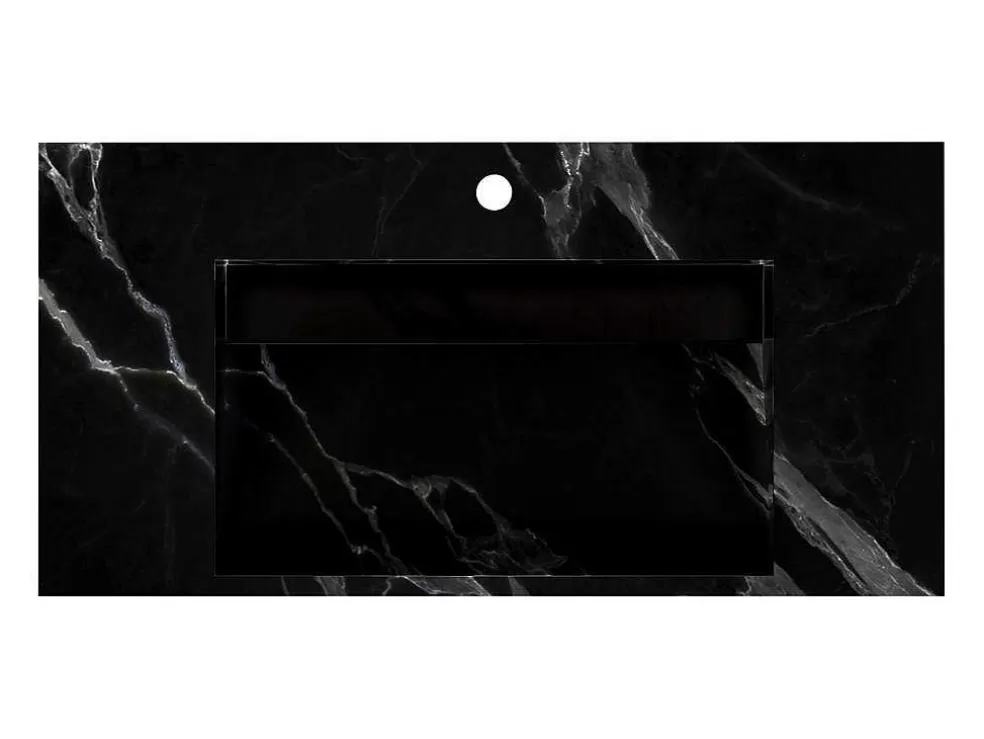 Shower & Design Lavatório Suspenso Em Superficie Solida Efeito Marmore Preto De C90,2 X L45,2 X A8 Cm - Takotna* Lavatório