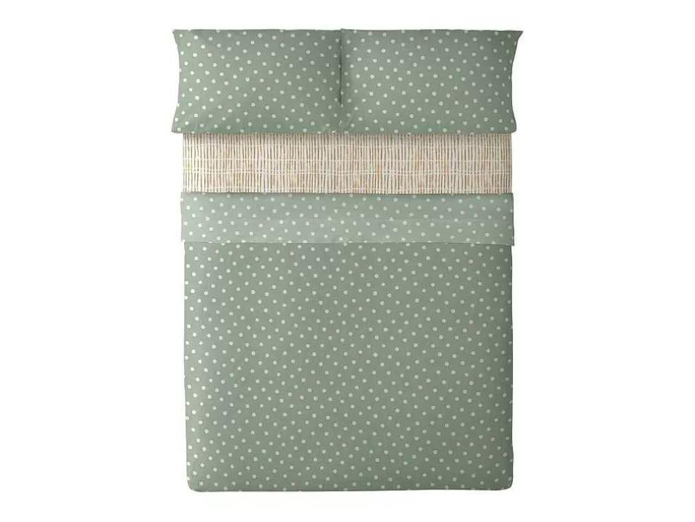 Purline Lencol De Cima 100% Algodao Verde Com Pontos Brancos* Roupa De Cama