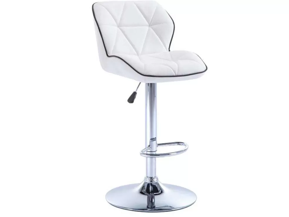 Vente-unique Lote De 2 Bancos Altos Calvin - Pele Sintética - Altura Ajustavel - Branco* Bancos De Bar
