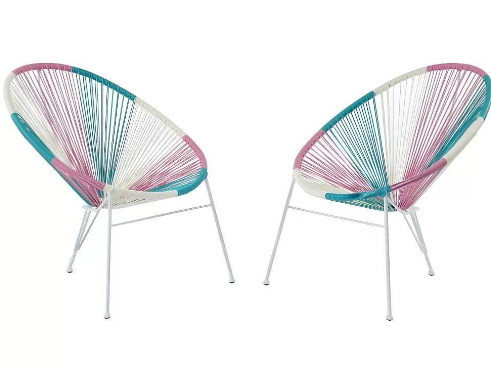 MYLIA Lote De 2 Cadeiras De Jardim Em Fios De Resina Entrelacada - Rosa, Azul, Branco - Alios Ii De * Conjunto Relax De Jardim