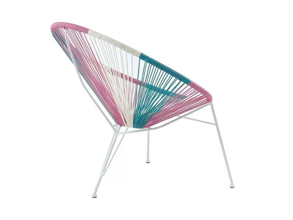 MYLIA Lote De 2 Cadeiras De Jardim Em Fios De Resina Entrelacada - Rosa, Azul, Branco - Alios Ii De * Conjunto Relax De Jardim
