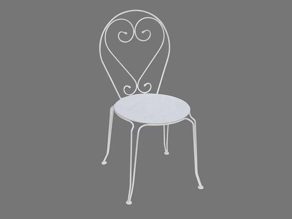 MYLIA Lote De 4 Cadeiras De Jardim Em Metal Estilo Ferro Forjado - Branco - Guermantes* Conjunto Mesa E Cadeiras De Jardim