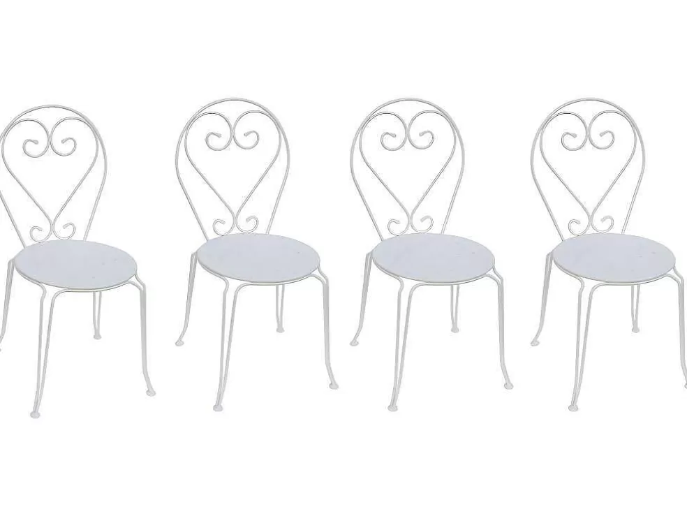MYLIA Lote De 4 Cadeiras De Jardim Em Metal Estilo Ferro Forjado - Branco - Guermantes* Conjunto Mesa E Cadeiras De Jardim